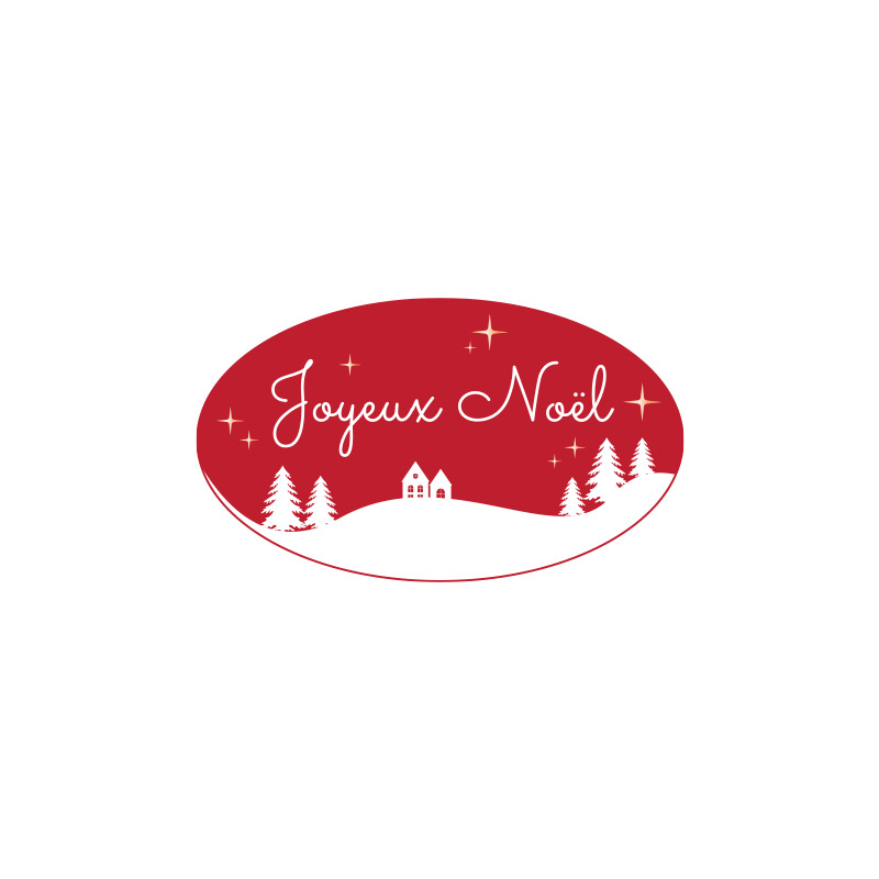 Oval adhesive gift labels with Joyeux Noël in red, white and gold (x500)